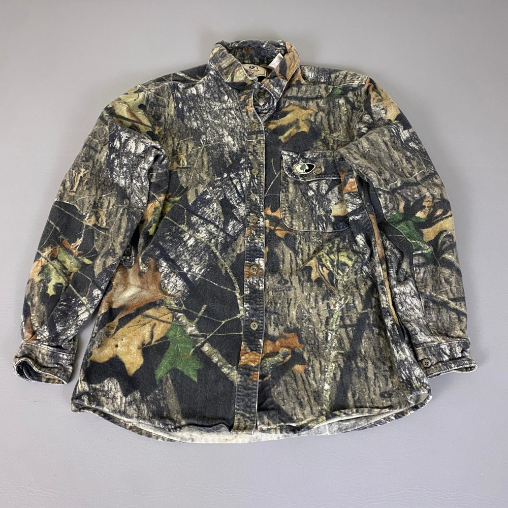Mossy Oak RealTree Flannel Shirt Women's Size Medium Camo Button Front Cotton